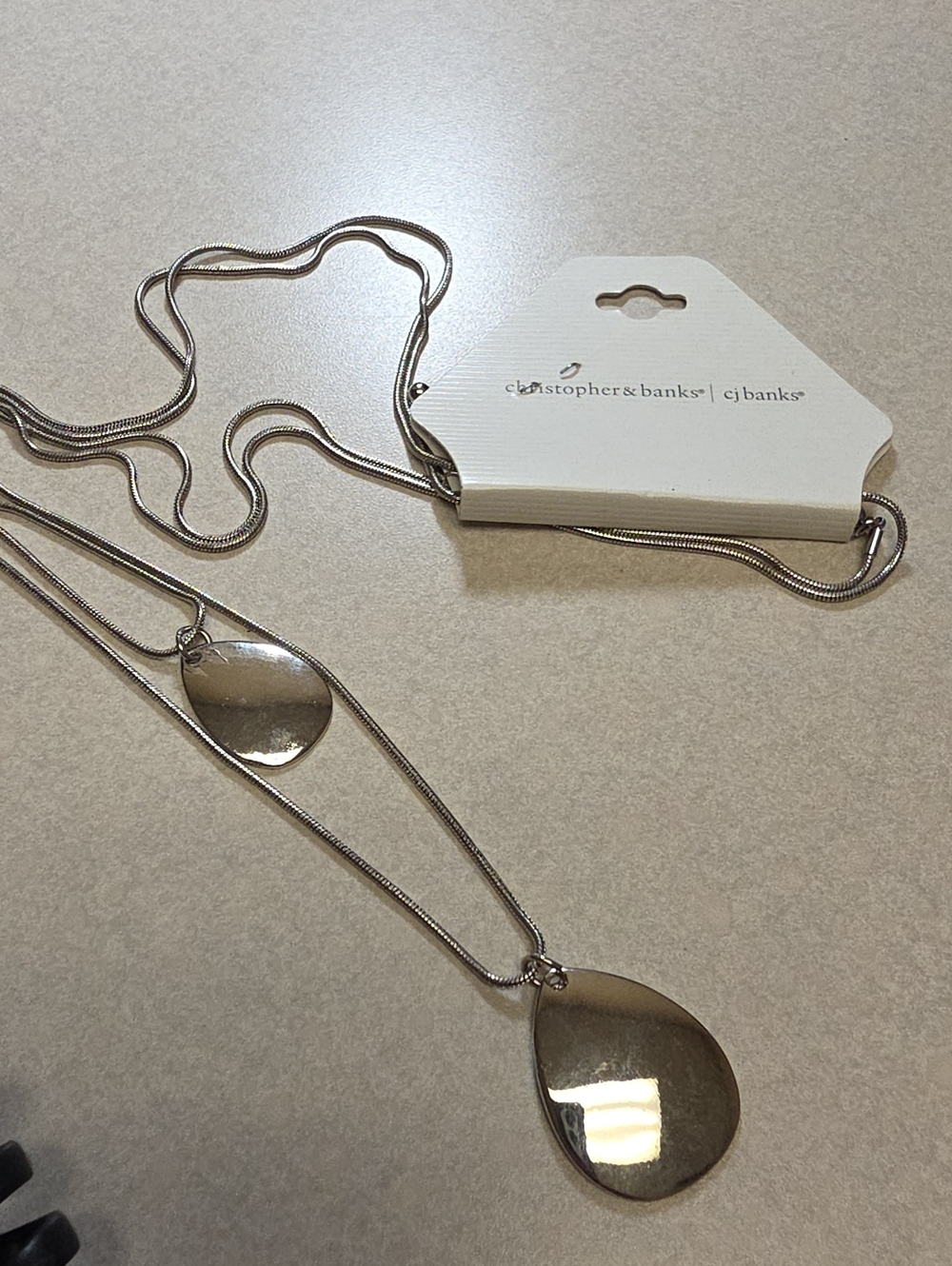 cj banks Silver Teardrop Pendant Layered Necklace